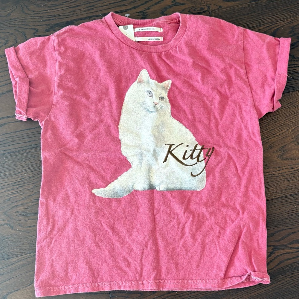 Anthropologie Fuchsia Cat Graphic Tee